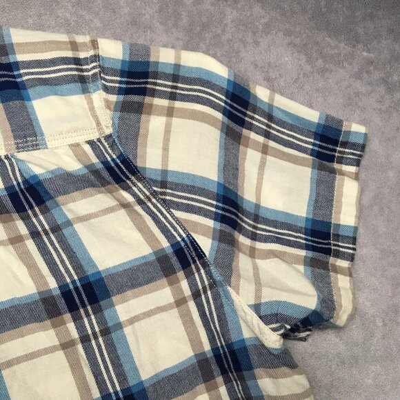 Lucky Brand Men Button Up Plaid Shirt size XL Short Sleeve Blue White California - Picture 14 of 15